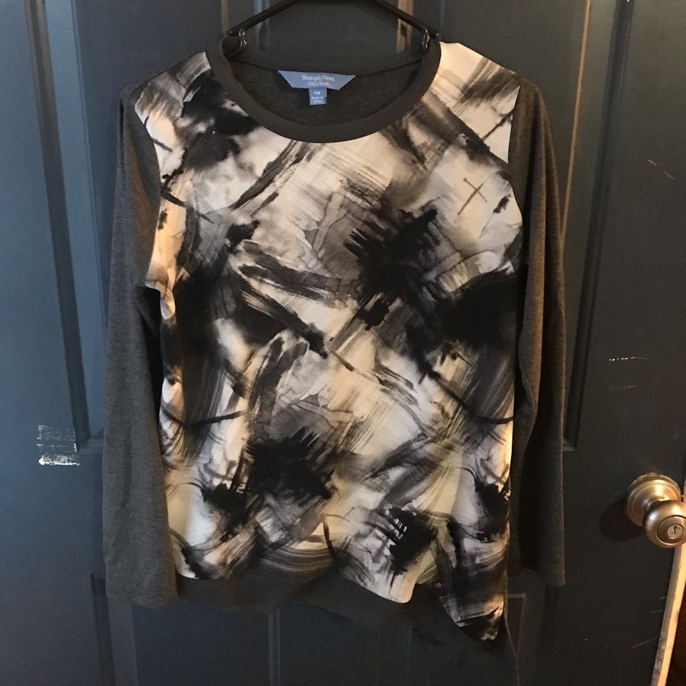 Long sleeve abstract print mixed fabric shirt